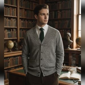 Lachlan Mens Academia V Neck Cardigan Large Gray Heritage Old Money Grunge